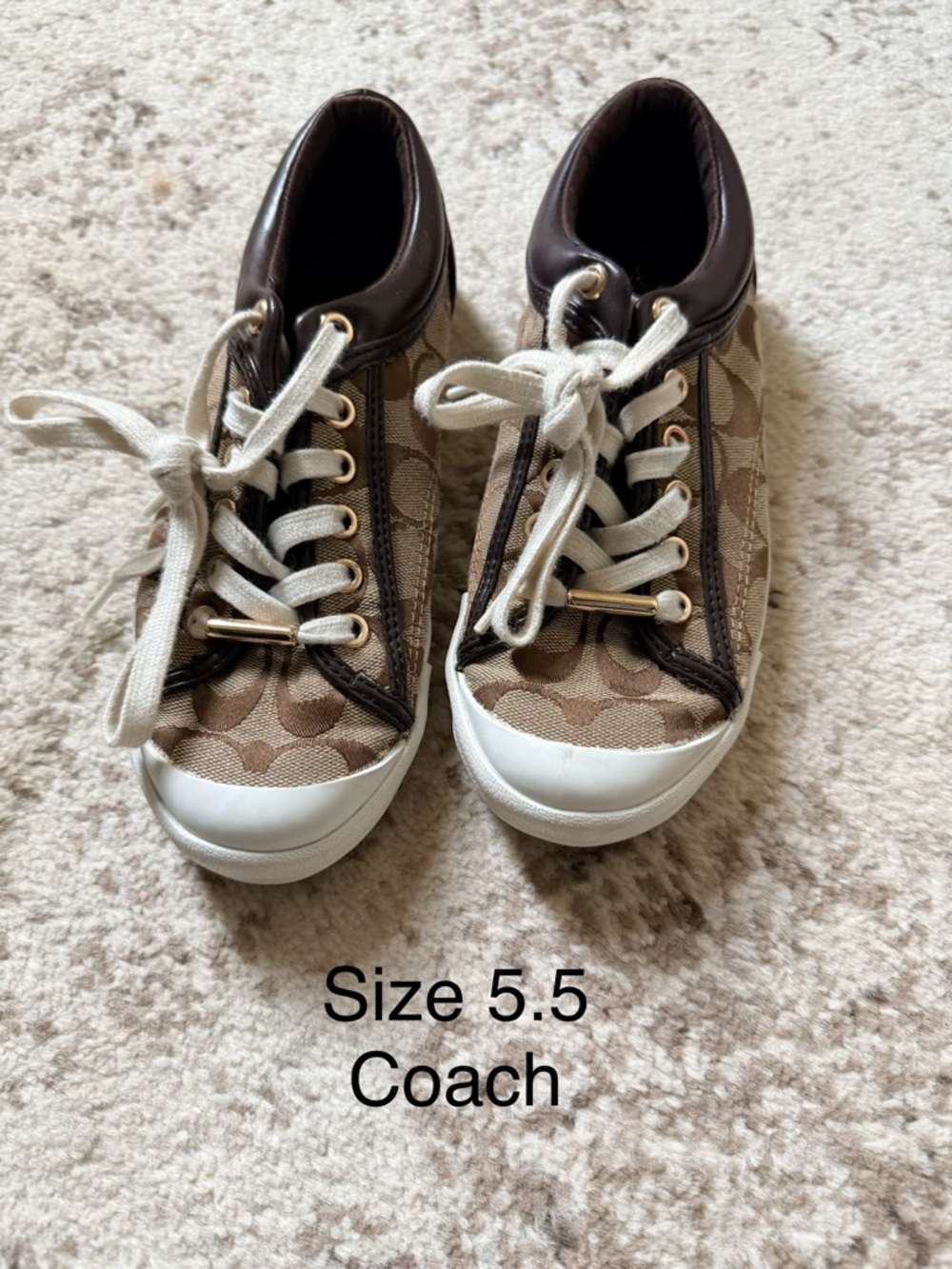 Coach Kids Canvas Signature Sneakers in Brown and White